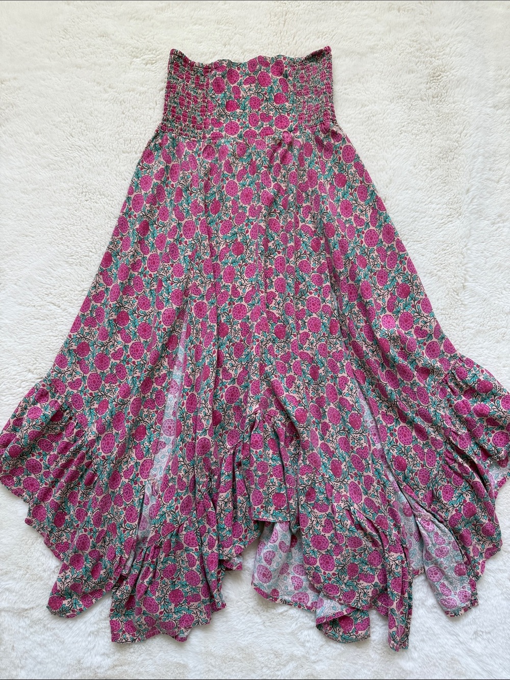 Natural Life Skirt Women's S Small Pink Floral Smocked Handkerchief Boho Ray